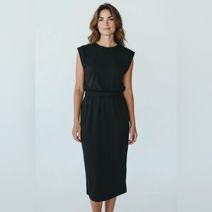 Athleta Santorini Cinch Dress Black Soft Knit Sz XS